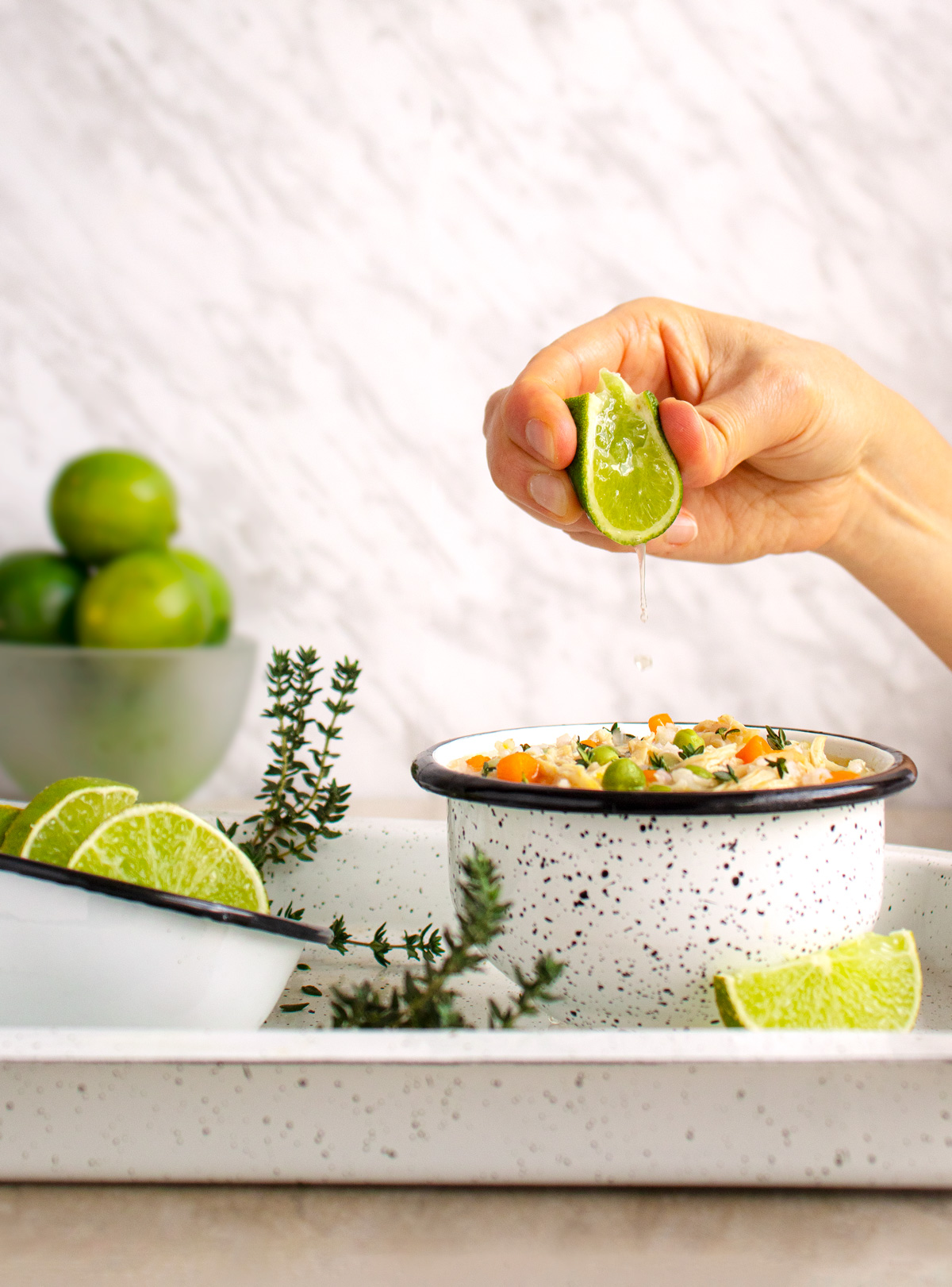 Fotografía de sopa de arroz con pollo